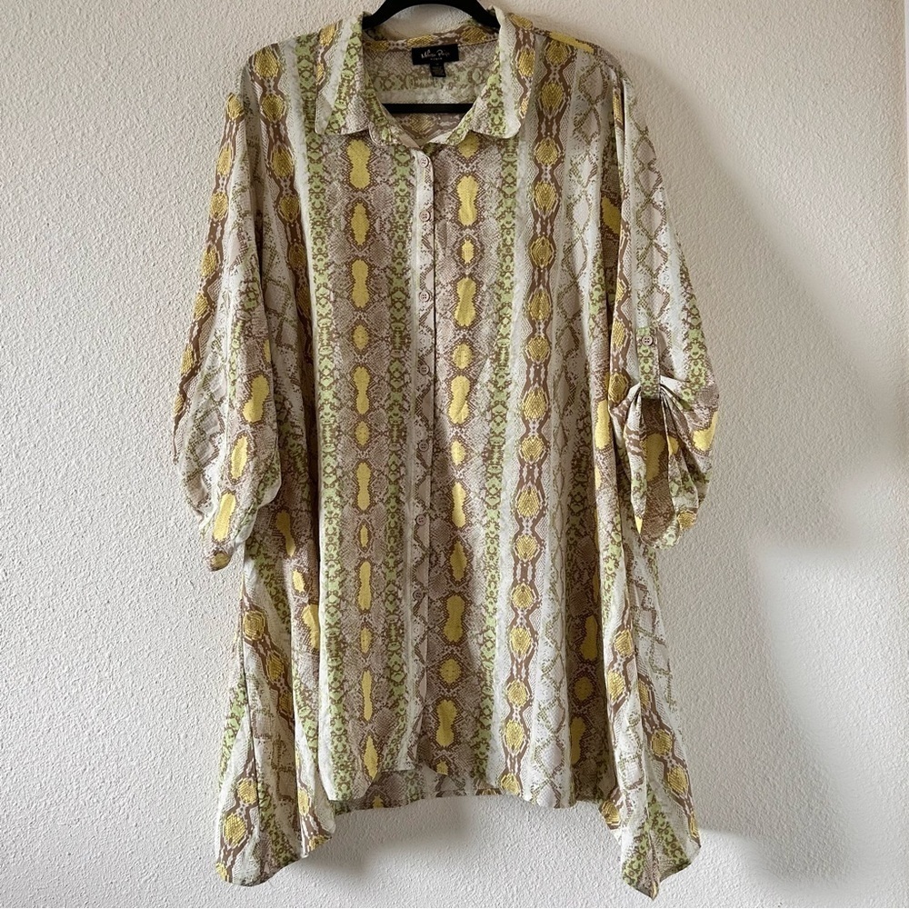 Melissa Paige Snake Skin Print 3/4 Sleeve Button Up Tunic Blouse Women Size 1X
